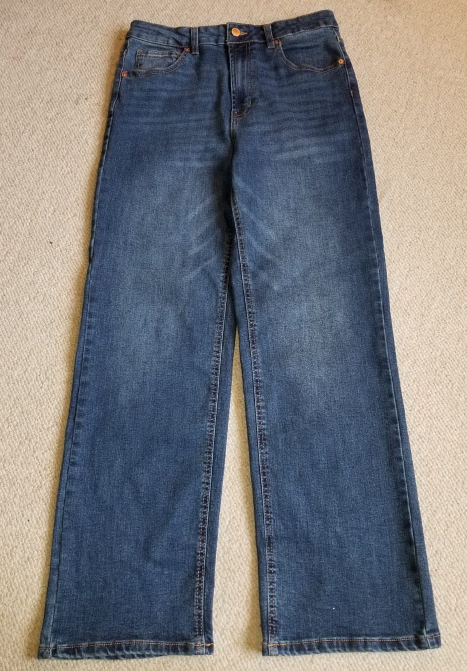 Womens Jeans-OAT-blue stretch denim high rise straight leg-10/30